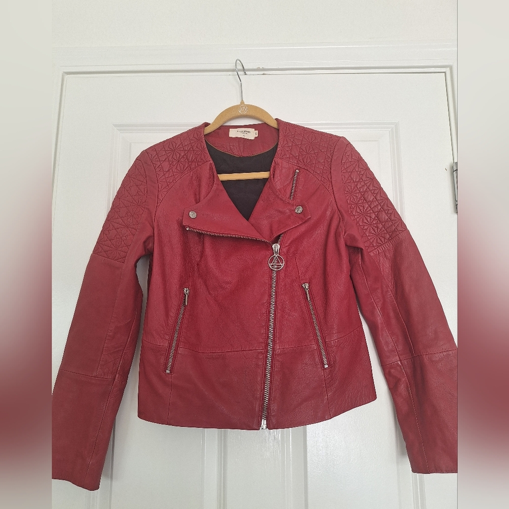 Eleven Paris Women Red moto Leather JACKET Size 40 S-M